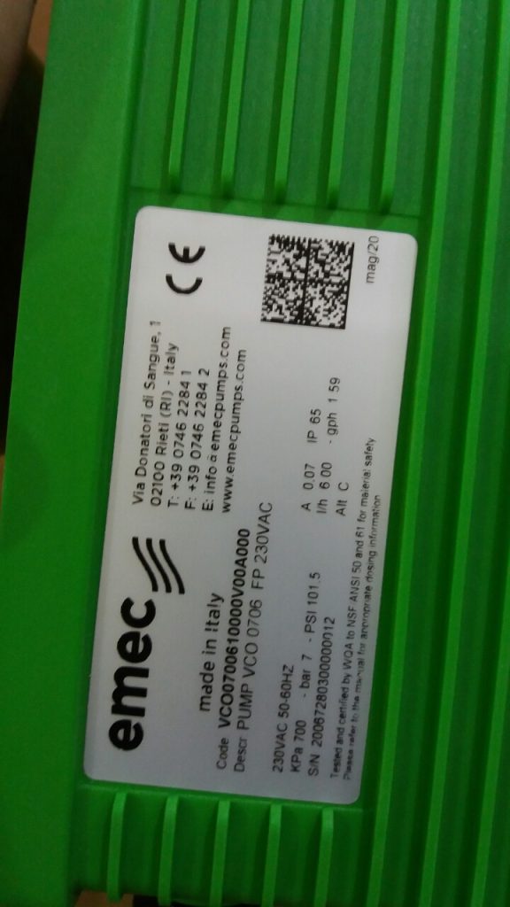 Hình ảnh bơm định lượng VCO 0706 FP 230VAC hãng Emec Ý